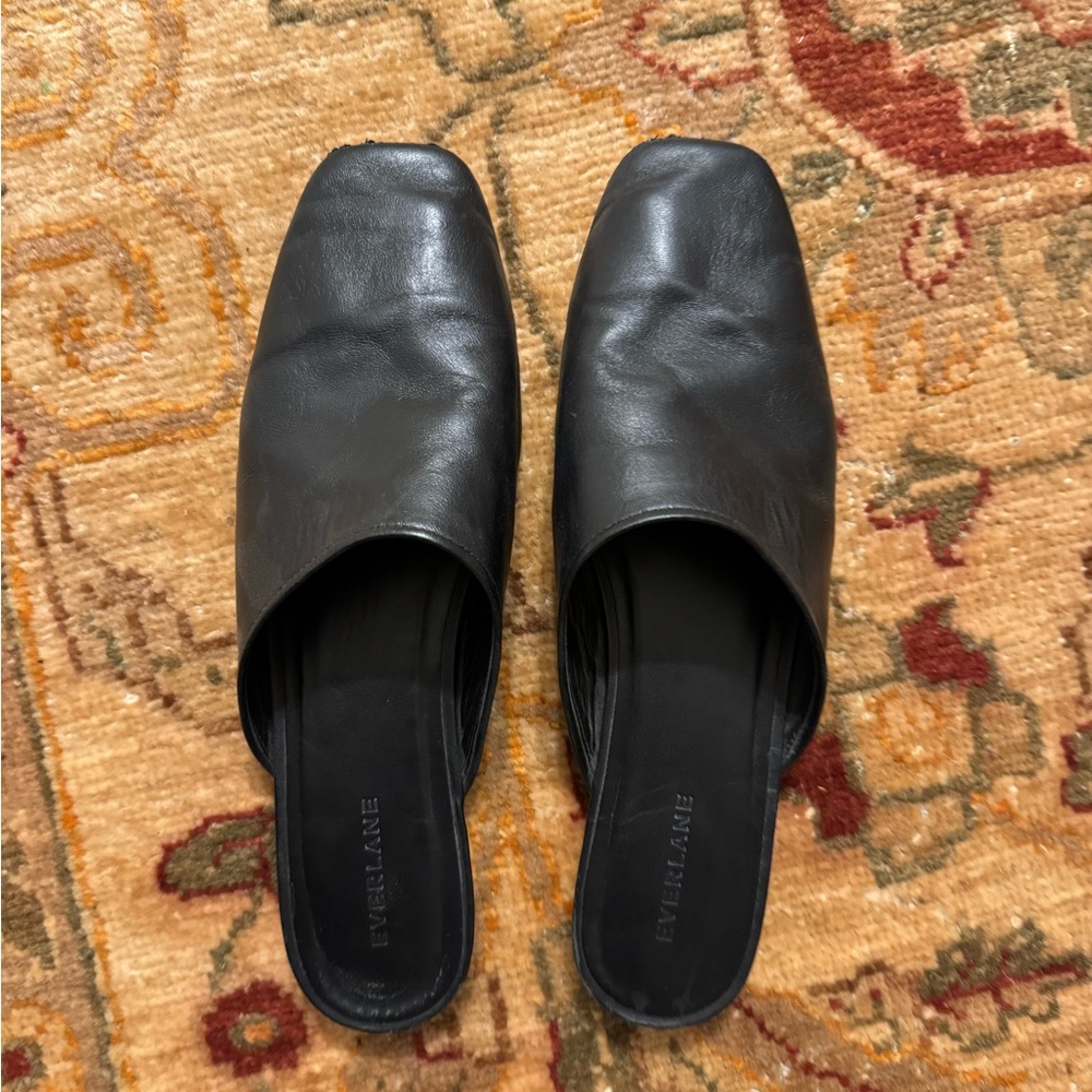 Everlane Black Leather Slip-On Mule Flats